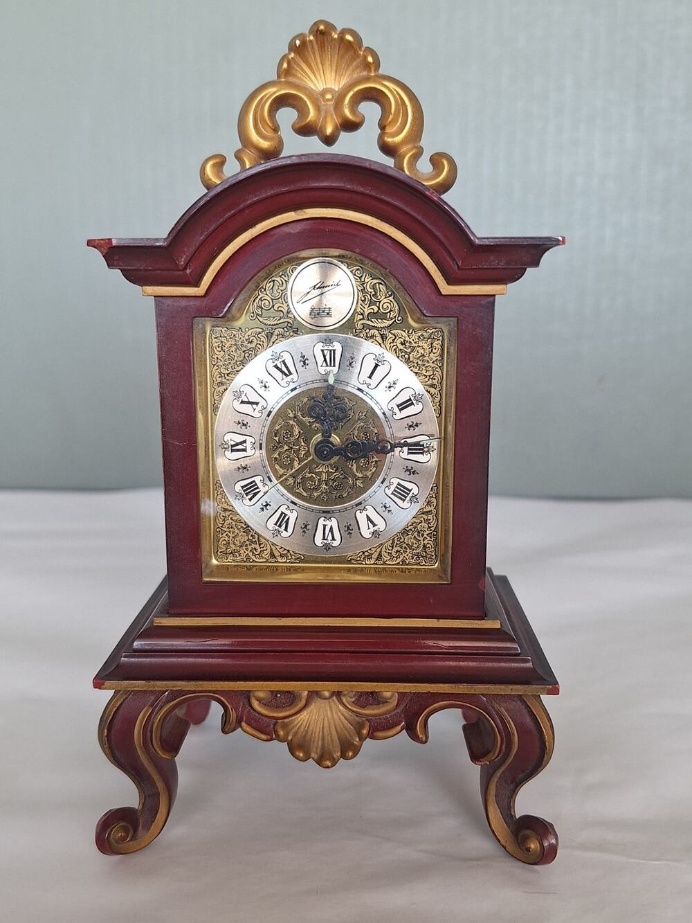 Schmid Swiss Mechanical Musical Mantel Clock Wind Up Bakelite-Type Working 1950s